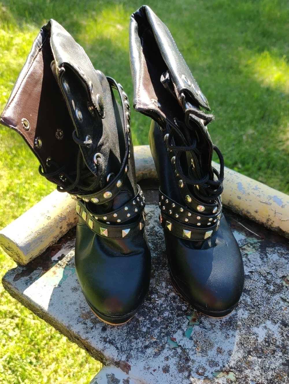 Black Studded Lace-Up Women's Combat Boots
